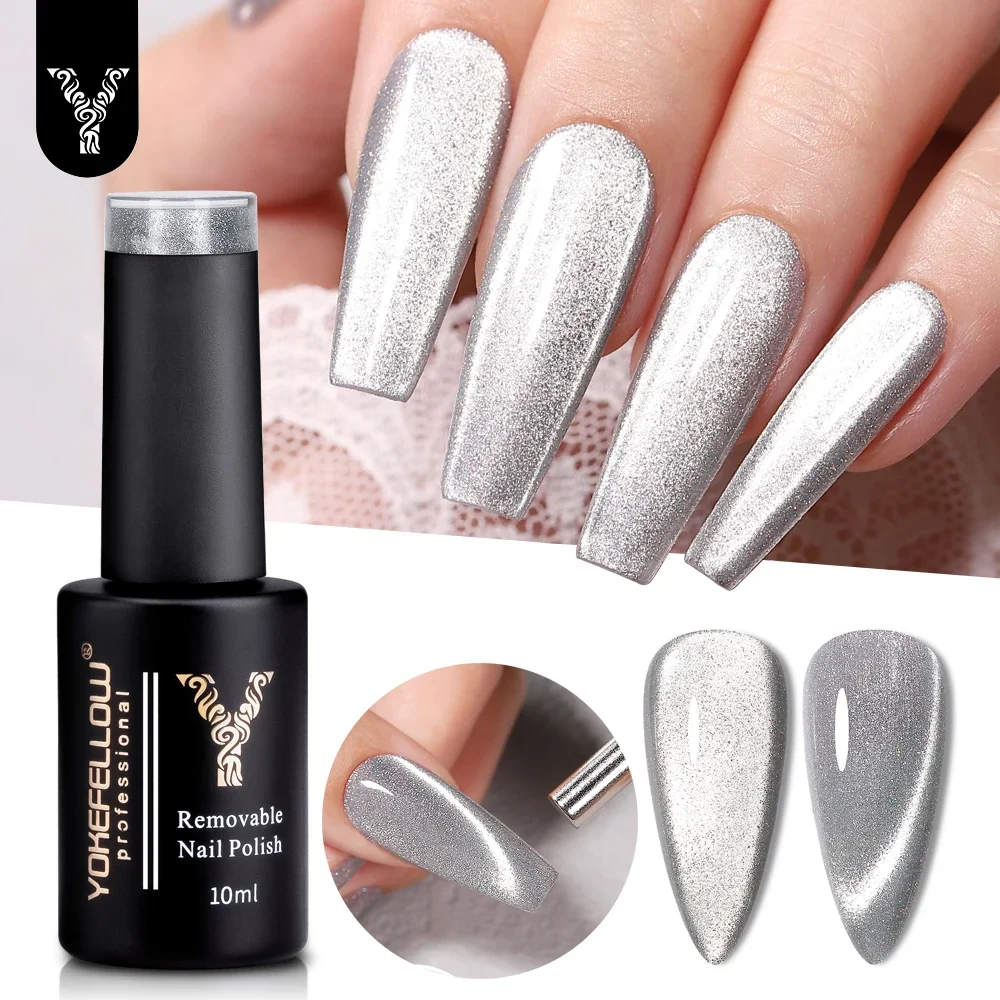 

YOKEFELLOW Cat Eye Gel Nail Polish 10Ml Silver Magnetic Nail Polish Gel Varnish Professional Nail Gel for Manicure DIY