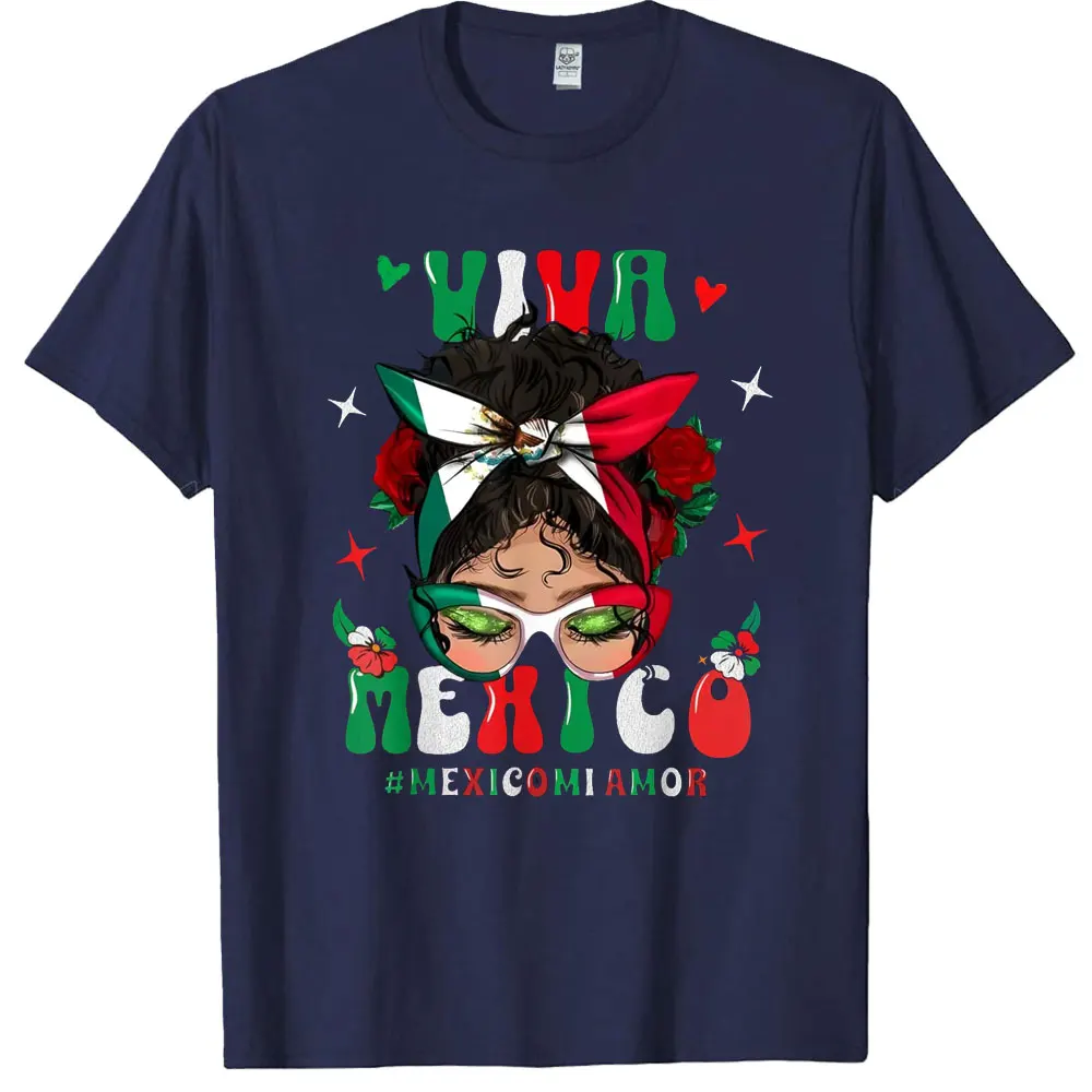 Viva Mexico Messy Bun High Quality T-Shirt Mexican Girl Hair Flag Graphic Women Clothes Mexico Pride Shirt O-Neck Short-Sleeve