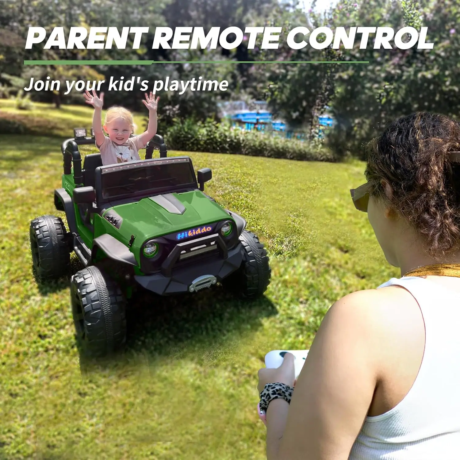 Brinquedo de passeio de 24V 9Ah para crianças grandes, passeio de 2 lugares em veículos elétricos de carro de caminhão para crianças com controle remoto, Bluetooth, verde exército