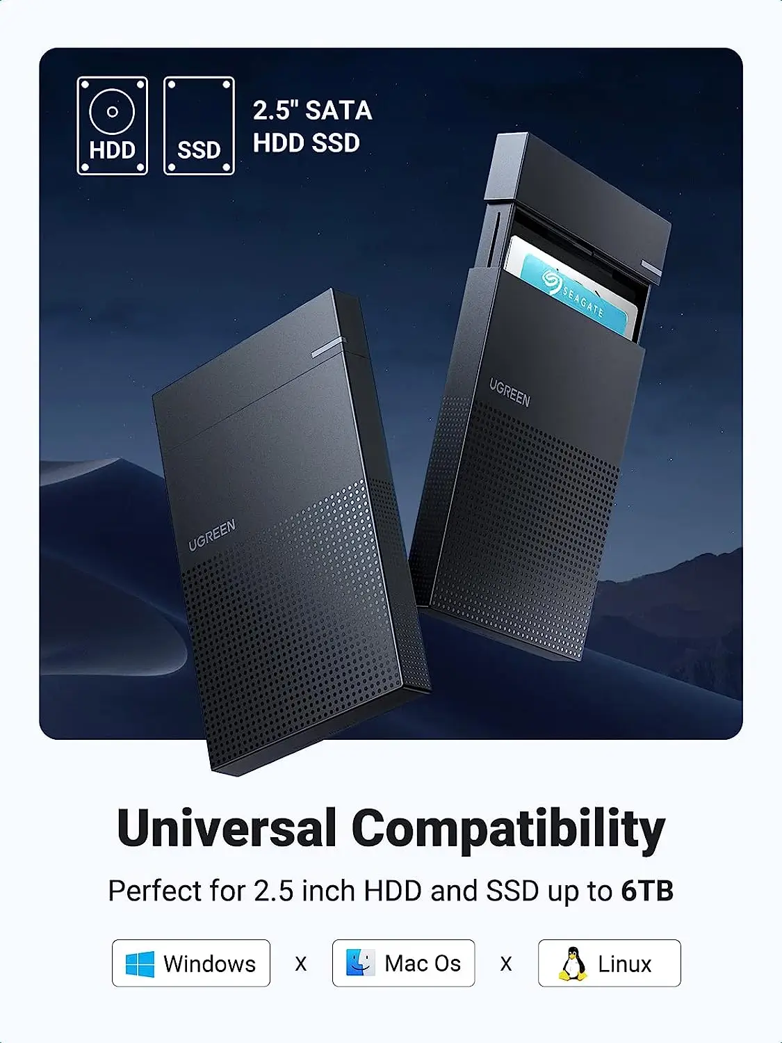 UGREEN حاوية القرص الصلب 2.5 بوصة SATA إلى USB 3.0 خالية من الأدوات 9.5 مللي متر SSD HDD حافظة كمبيوتر خارجي كمبيوتر محمول قرص صلب الضميمة