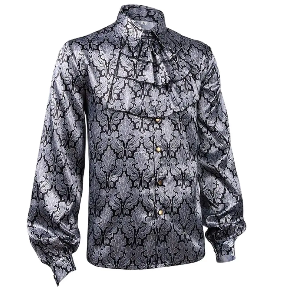 Black Gold Mens Silk Shirt Paisley Floral Long Sleeve Casual Shirts For Men Jacquard Male Business Party Wedding Dress Up Tops