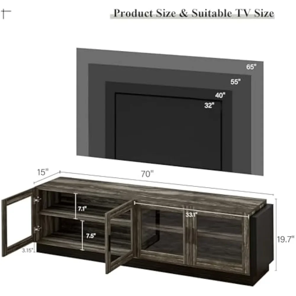 Large Entertainment Center for up to  with LED TV Storage Cabinet with Doors, TV Console for Living Room,