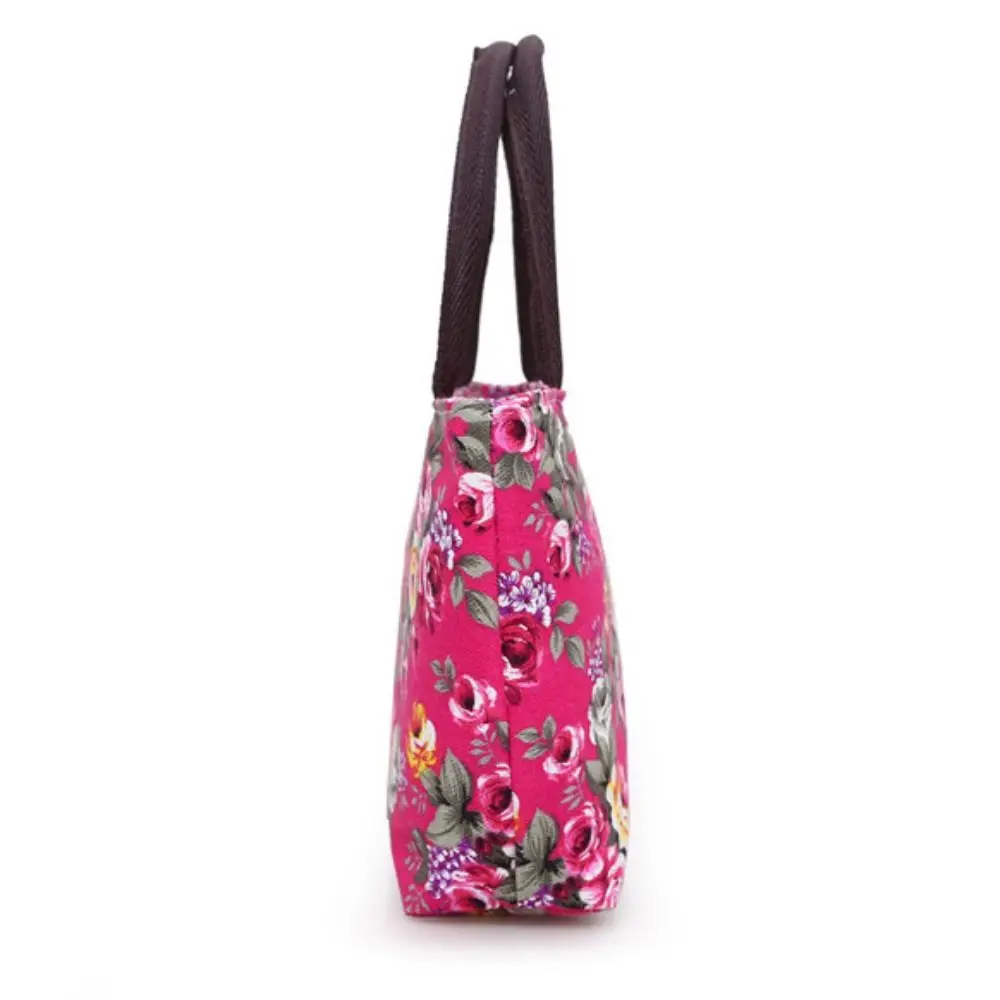 Durable Cute Flower Shopping Bag Canvas Ladies Handbag Women Bucket Bag Floral Print Shoulder Bag Casual Handbags