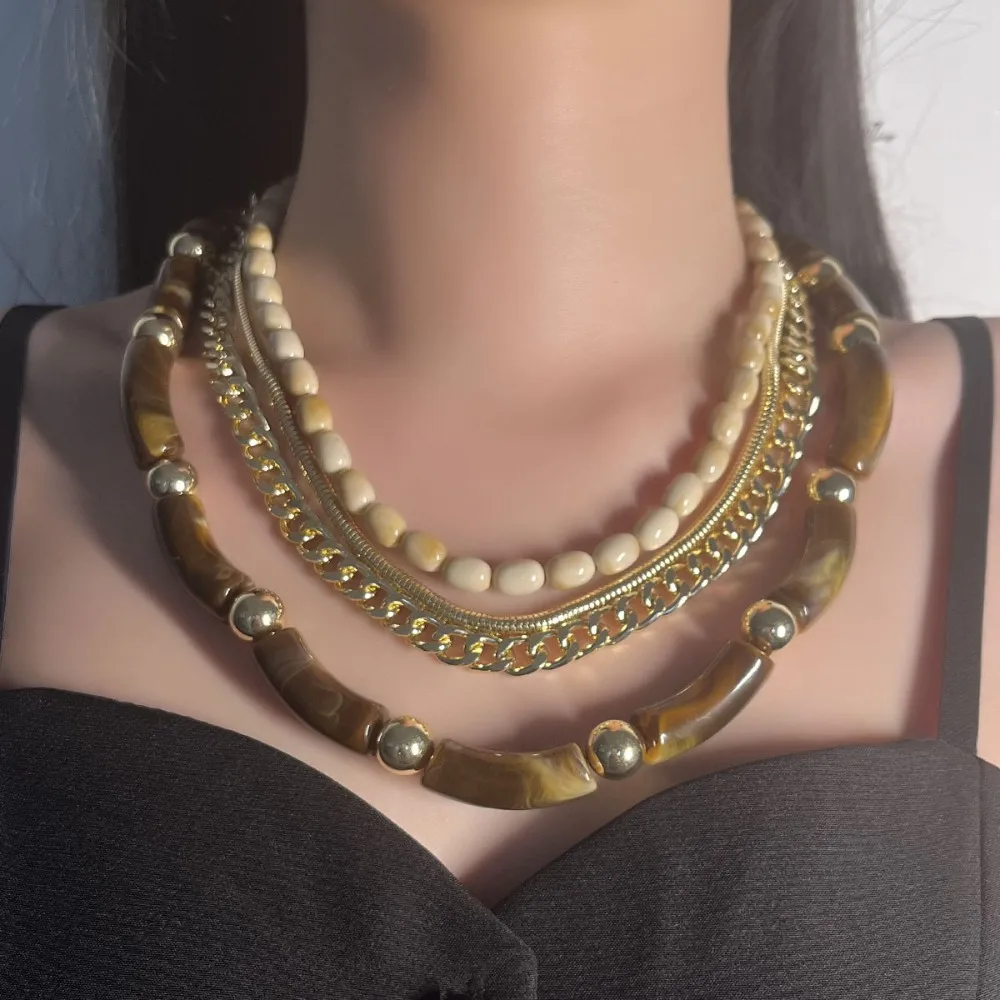 

Trendy Retro Bohemian Necklace Long Dark Brown Multi Layer Necklace Rich Levels Bead Bead Necklace Woman