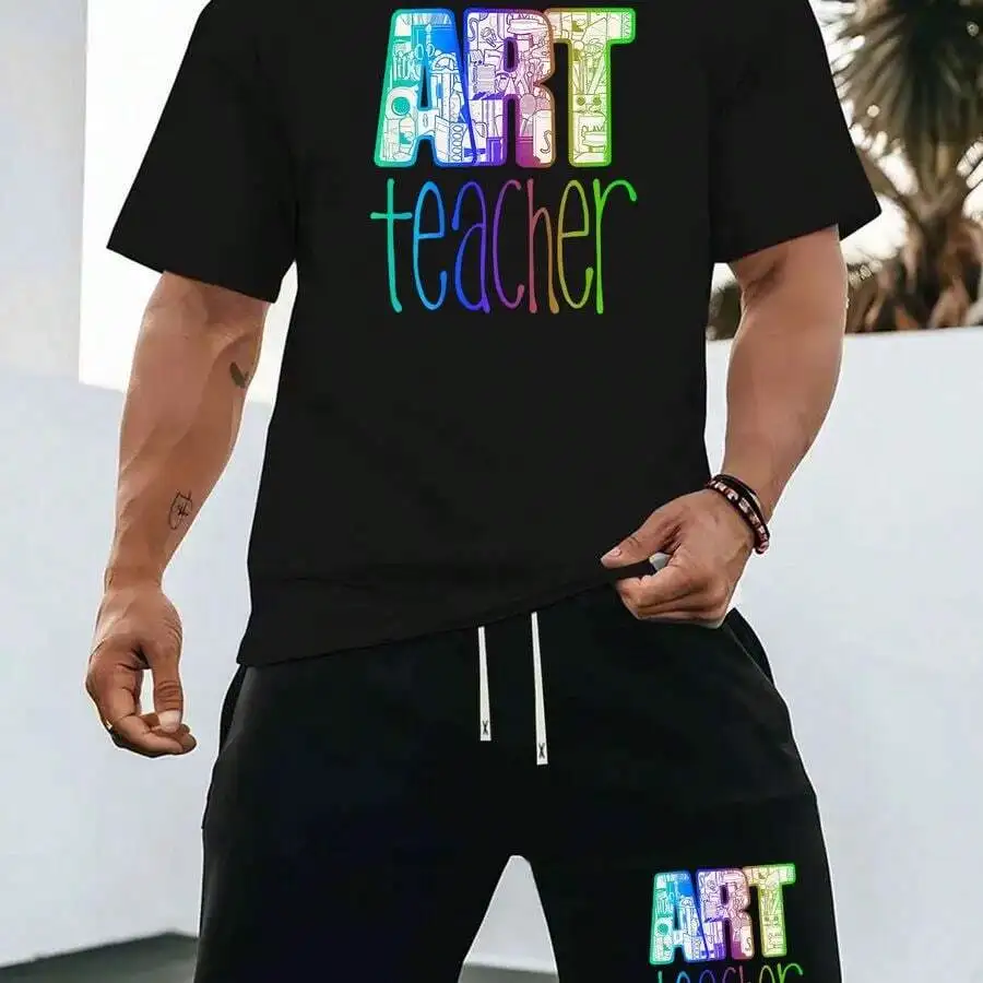 

Mens Casual Printed T-Shirt And Shorts Set Knitted Fabric Summer Outdoor Sportwear