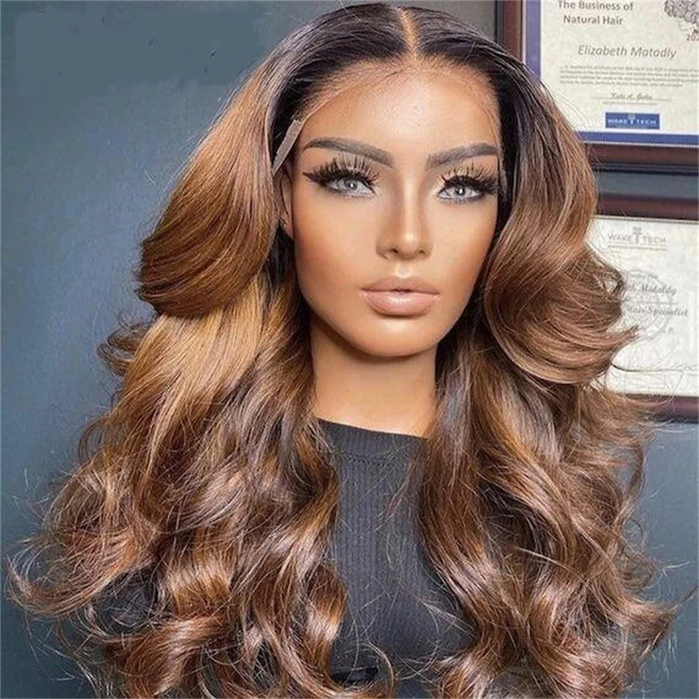 

Long 180%Density Ombre Brown 22inch 5x5 Silk Base Body Wave Jewish Human With BabyHair HD Lace European Hair Preplucked Glueless