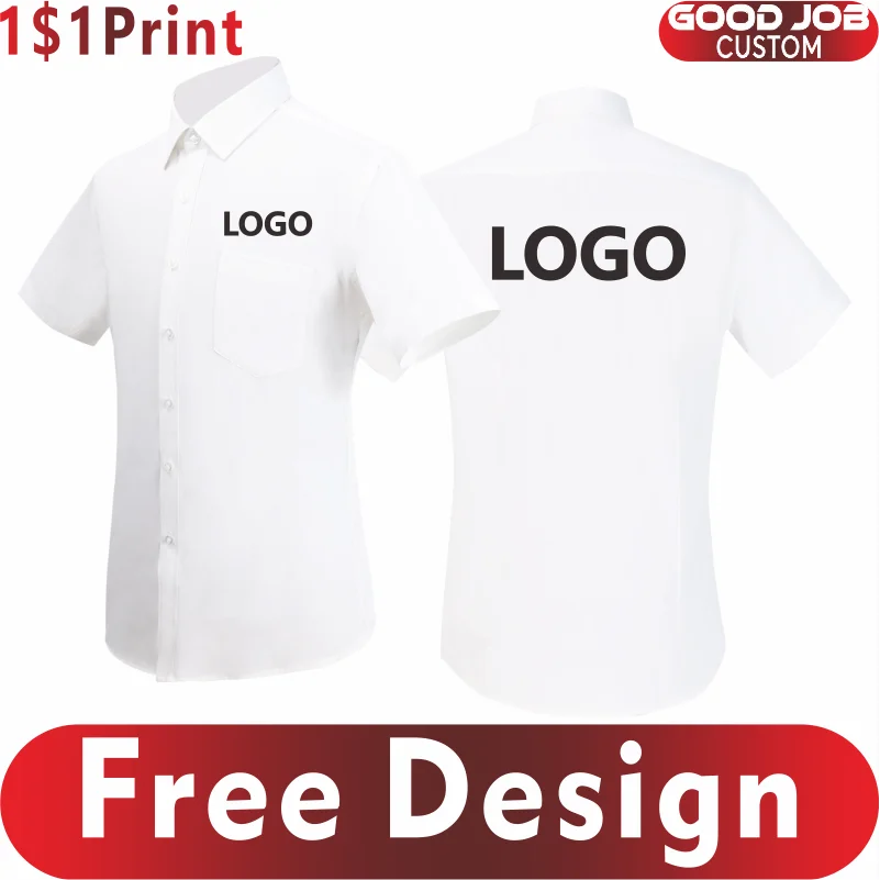 Fashion Solid Color Short Sleeve Business Shirt Custom Brand Logo Casual Men\'s Professional Shirt Print Embroidery Design S-7XL