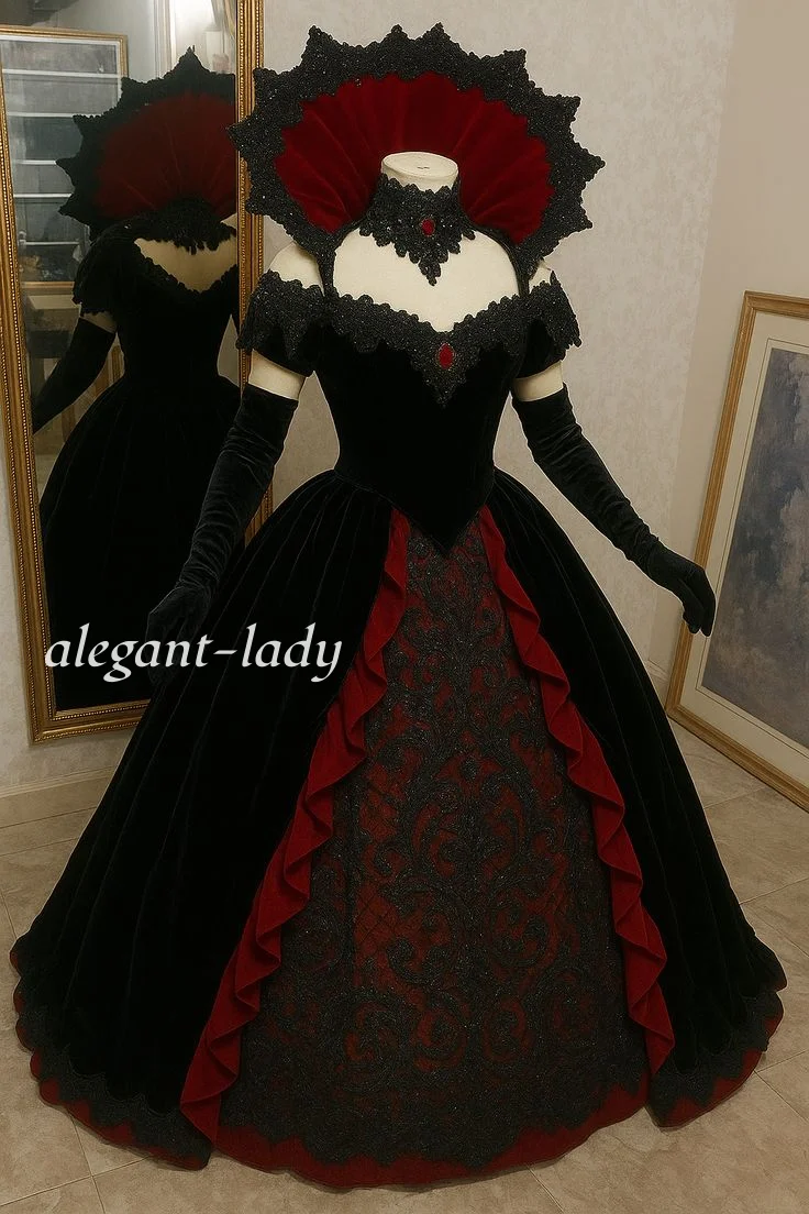 Personalizado vintage glamouroso gótico vestido de noite fora do ombro rendas apliques vestido de baile ocasião especial vestido de baile cosplay traje