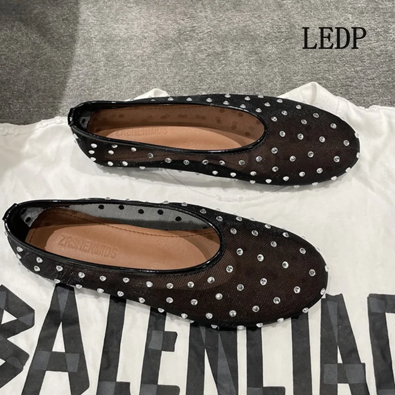 LEDP 2024 Women Mary Jane Ballet Flat Dancing Summer New Trend Fashionable Round Head Water Diamond Single Shoes Comfort