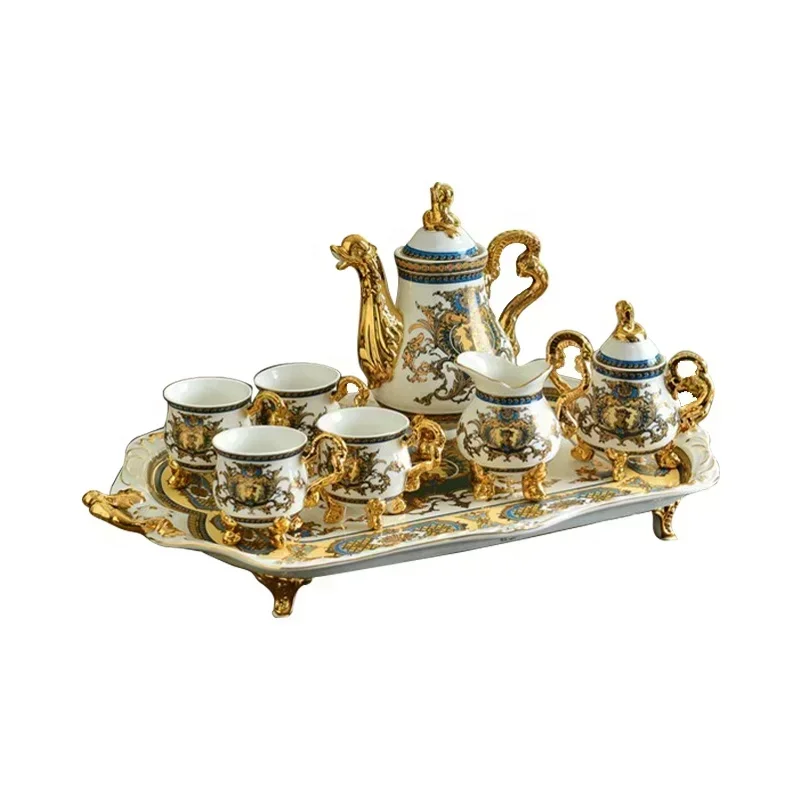 Hot SalesHot SalesHot Sales15pcs Gothic Court Royal Home Decors Porcelain Gold Handle Coffee Tea Set