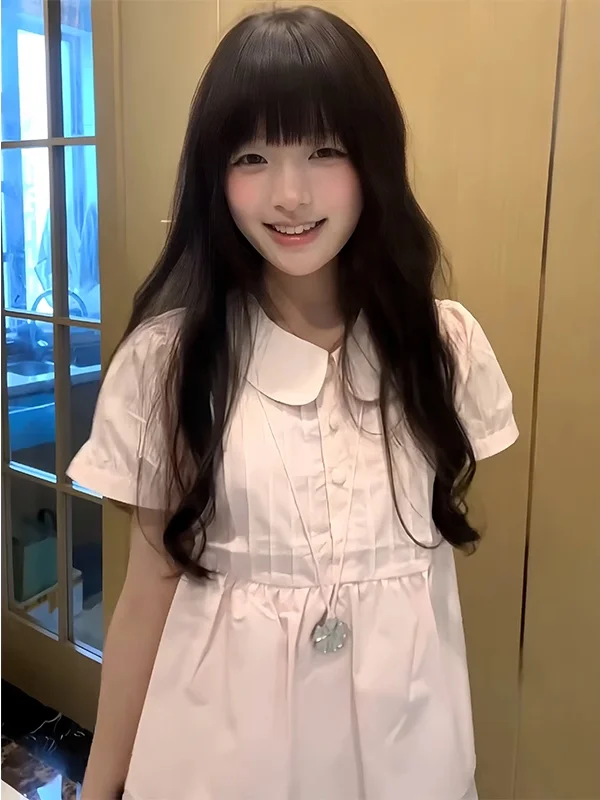 เสื้อคอตุ๊กตาทรงหลวมสไตล์เกาหลีหวานๆ สำหรับสาวอวบ แฟชั่นฤดูร้อนใหม่ เสื้อทรงหลวม ช่วยให้ดูผอมลง เหมาะสำหรับใส่ไปทำงานหรือวันสบายๆ