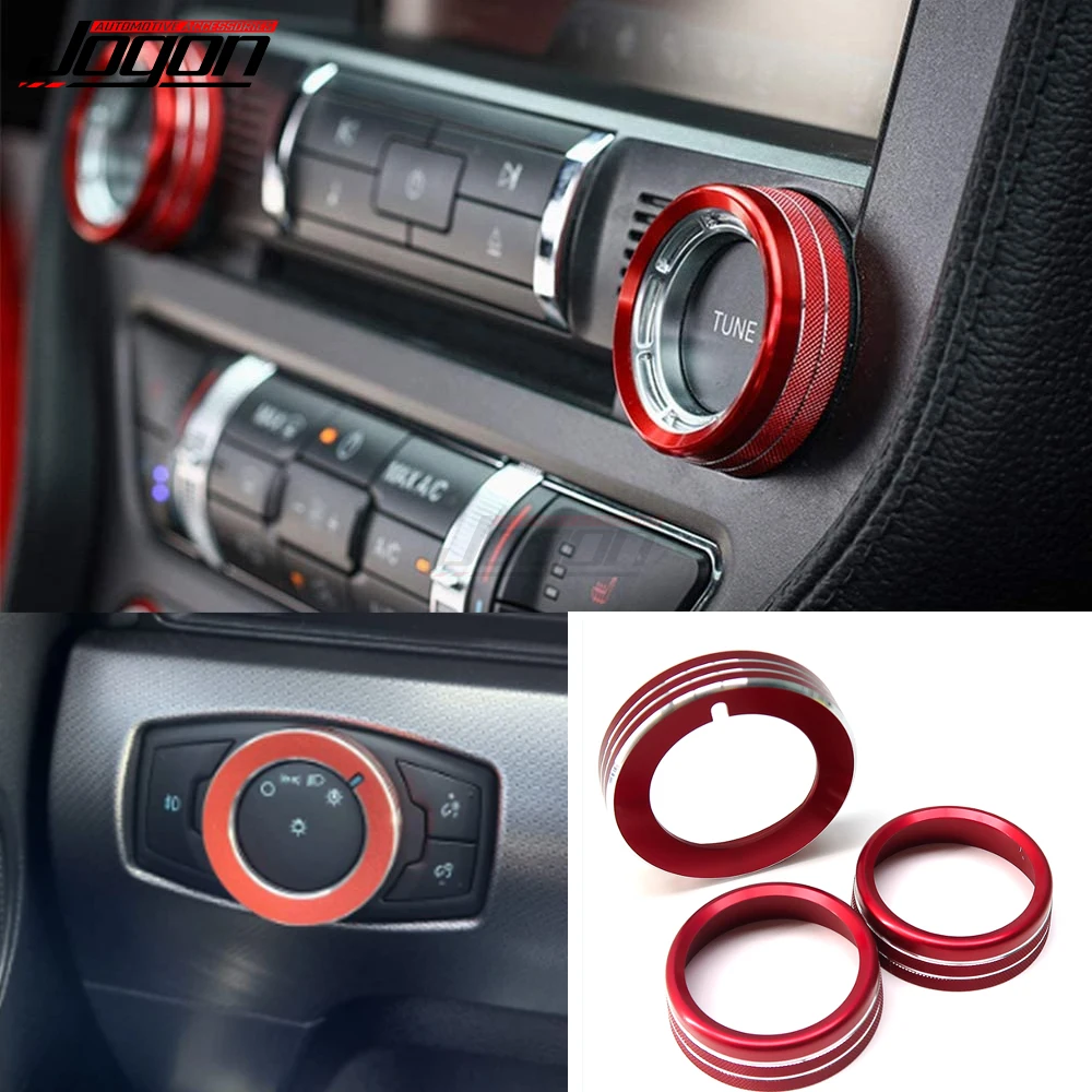 For Ford Mustang V6 GT Premium EcoBoost Air Condition Radio Knob Rings Headlight Volume Tune Control Knob Cover Car Accessories