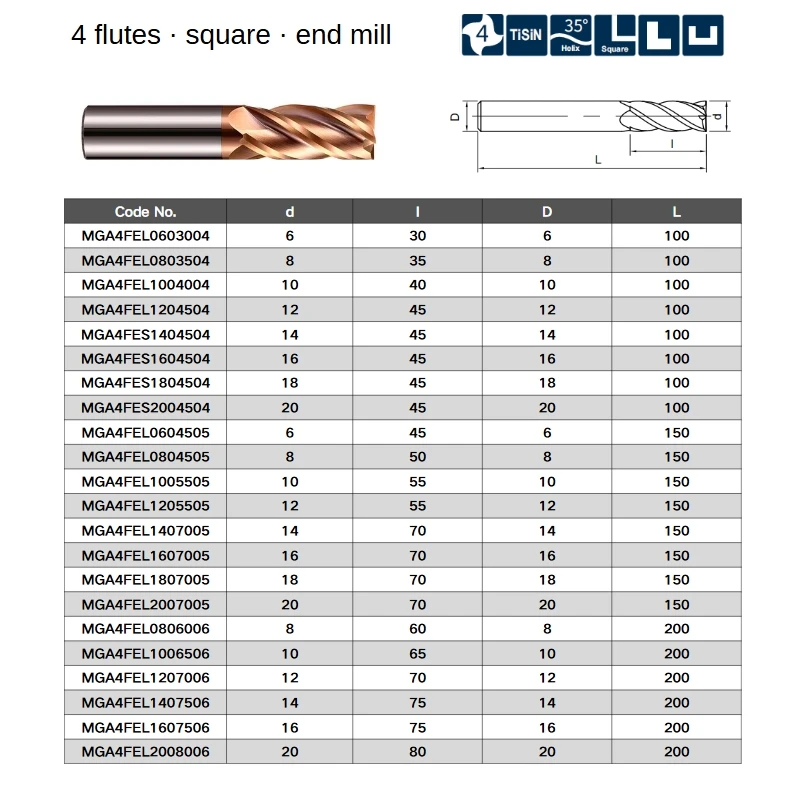 Endmills HRC 58 CNC Carbide End Mill  Steel Cutter 4 Flutes 6 8 10 12 16 20 mm Router Bit Metal Cutter Milling Tools