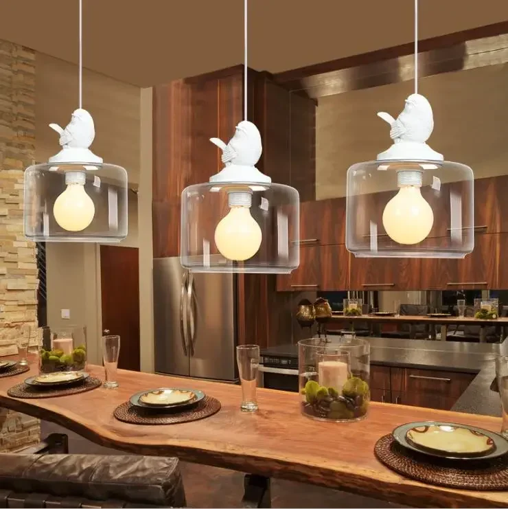 

Hanglamp Bird Lamp Single Glass Pendant Lighting for Kitchen Island Children's Lamp Room Glass Bar White creative
