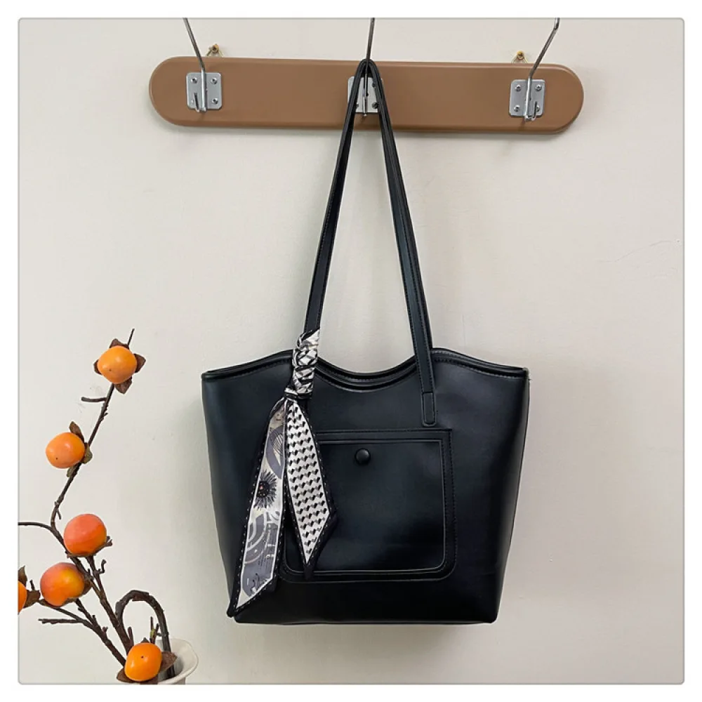 Fashion Contrast Color Tote Bags Women Large Capacity Shoulder Handbag Vintage Commuter Purses Simple PU Leather Satchel Bag
