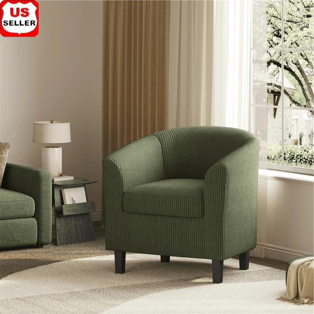 

Corduroy Barrel Chair Modern Upholstered Club Chair Living Room Bedroom Café Durable Seat Curved Armrest Soft Foam Padded 300 lb