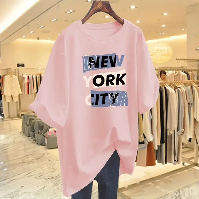 Women Clothing Letter Cartoon T-shirt Summer Short Sleeve Causal Basic All Cotton Top Tees Loose Comfortable O-neck Pullovers