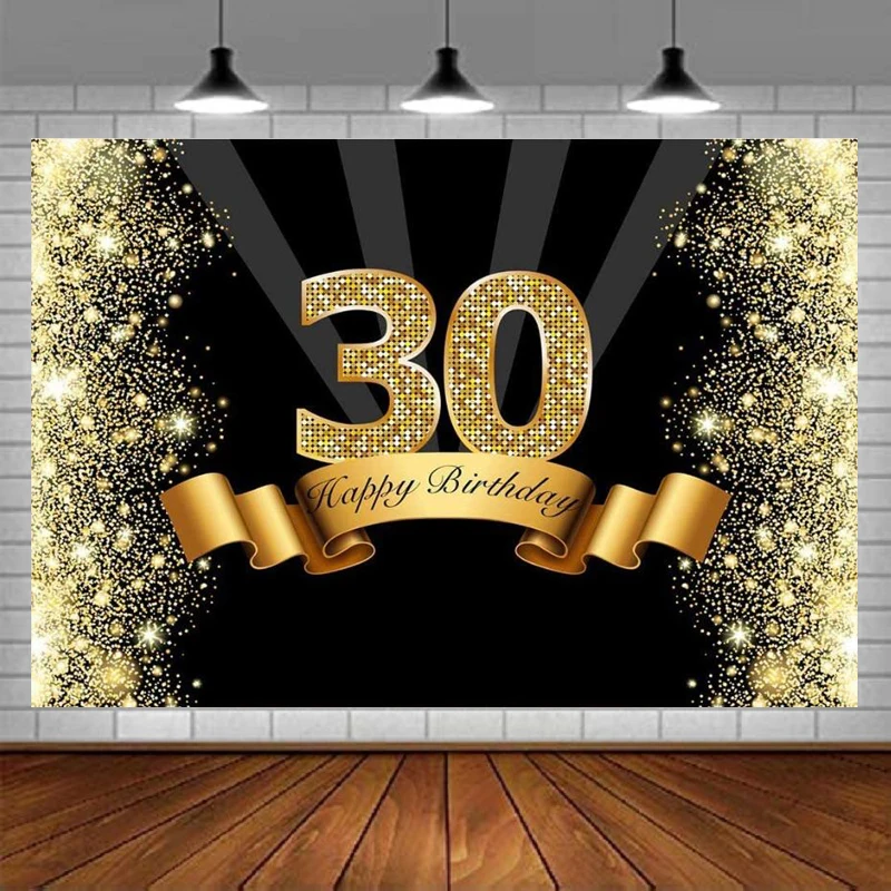 

Photography Backdrop Black And Gold Background For Men Women Glitter Party 30 Years Old 30th Birthday Decor Photo Booth Props