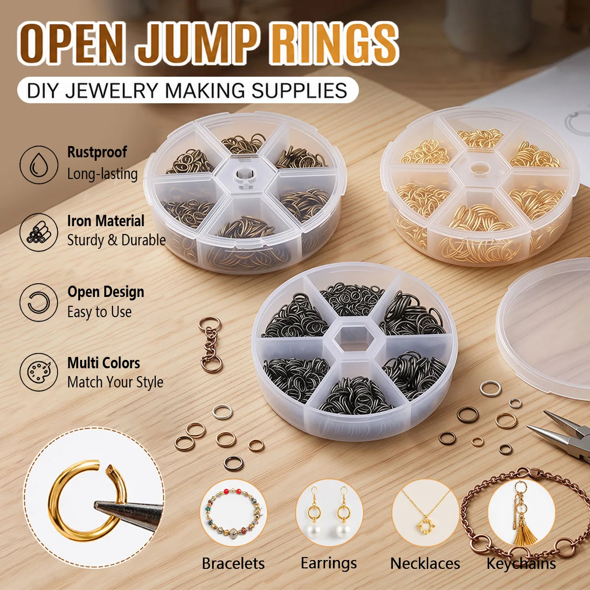 Jewelry Making Box - 4-10mm Iron Alloy Open Split Jump