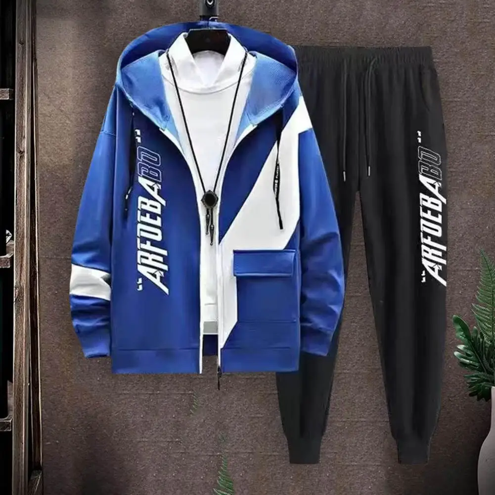 Simple Hoodie Coat Pants Sportswear Men Tracksuit Drawstring Men Autumn Letter Print Loose Tracksuit Outfit Windproof