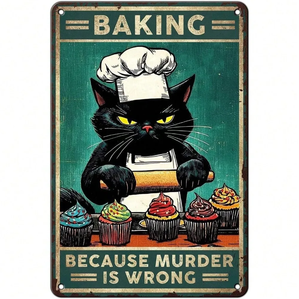 

Vintage Black Cat Metal Sign Retro Kitchen Wall Decor Rustic Bar Cafe Plaque Art