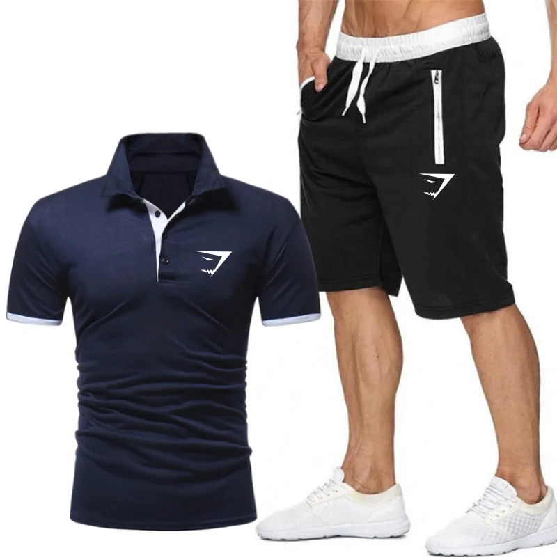 Hot selling Summer Men\'s Leisure Sports Set Brand POLO Shirt+Shorts Two Piece Set Fitness Jogging shorts Sports and Leisure Set