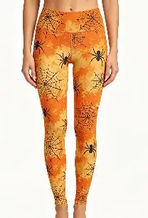 Women Mid‑Rise Fleece Lined Leggings, Halloween Spider Web Print Slim Stretch Cosplay Party Pants