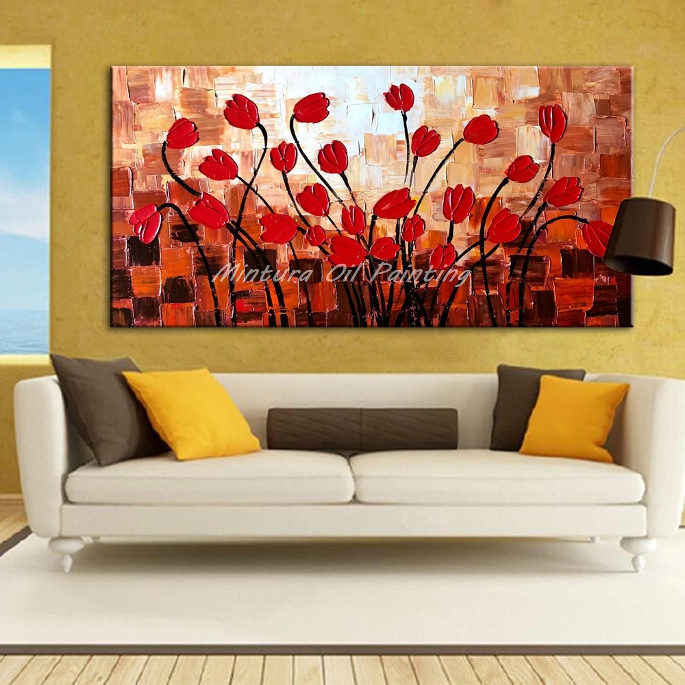 Mintura,Handpainte Palette Knife Flowers Oil Paintings on Canvas,Modern Abstract Picture for Livng Room,Home Decoration,Wall Art