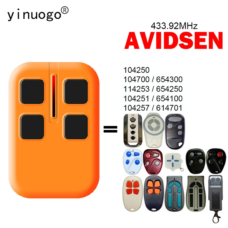 

AVIDSEN 104257 114253 104250 104700 104251 654300 654250 654100 614701 Garage Door Opener / Gate Remote Control 433.92MHz