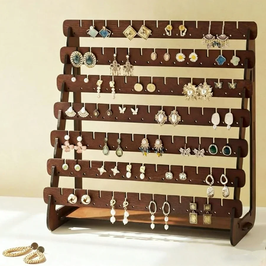Présentoir de rangement pour boucles d'oreilles en bois, support pour clous d'oreilles, présentoir de comptoir vintage en bois, accessoires de présentation de bijoux
