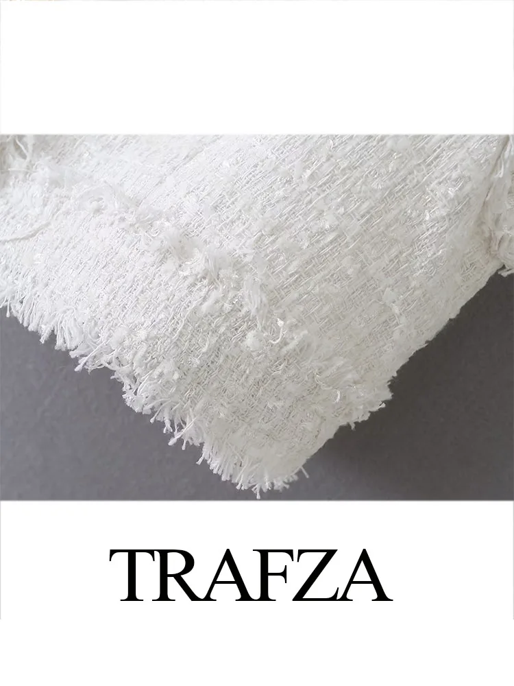 Trafza เสื้อกั๊กคอวีสีขาวสำหรับผู้หญิง, แจ็คเก็ตแขนกุดกระดุมแถวเดียวซิปข้างชุดสูทสองชิ้น ROK high waist