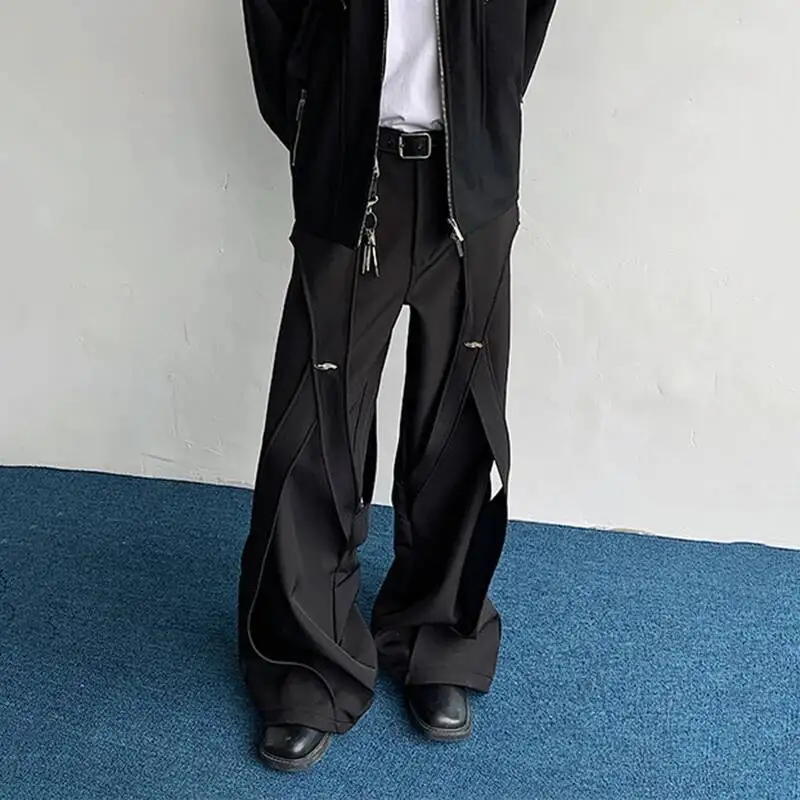 Niche Design Men's Suit Pants High Street New Stylish Ribbon Rivet Slightly Flared Trousers Dark Style Menwear 9WIEM5
