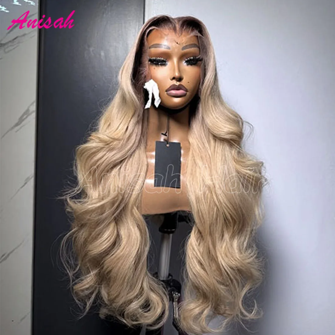 Blonde Ombre Colored Lace Frontal Body Wave Human Hair Wigs With Baby Hair Dark Roots Blonde Glueless Wigs With Pre Plucked