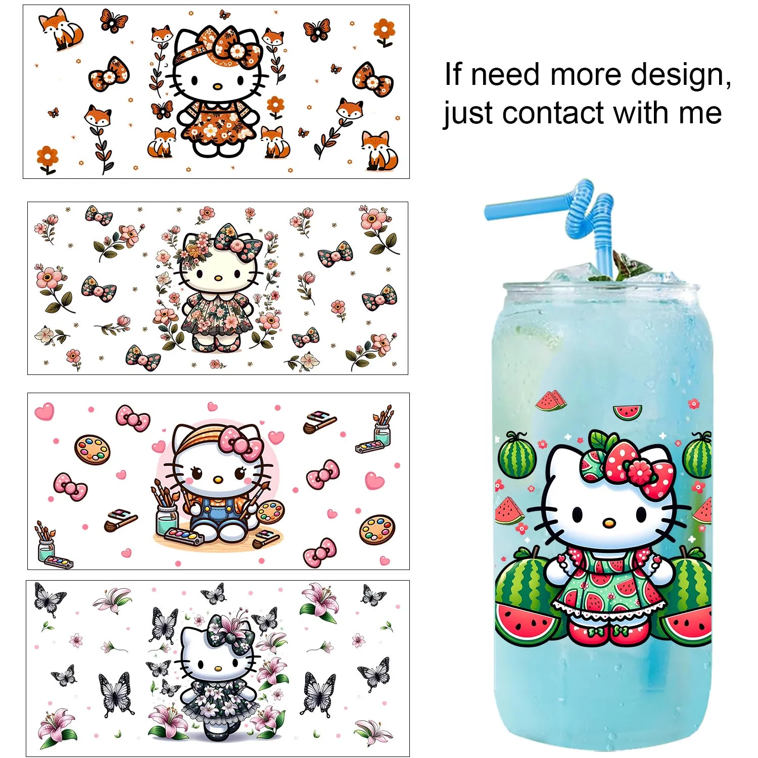 

Kawaii Cute kitty artwork easy peel waterproof Party DIY Decals 3D transfers uvdtf tumbler seal stickers 16oz uv dtf cup wraps