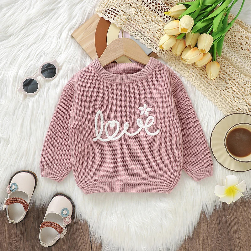 Baby Sweater Long Sleeve Autumn Newborn Girl Cardigan Fashion Letter Love Infant Kid Clothing Knitted Tops Outerwear Winter Warm