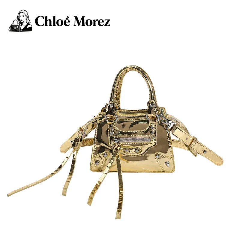 여성용 맞춤형 인스 감성 원숄더 크로스백 리벳 백 반짝이는 작은 사각형 PU 가죽 패션 액세서리