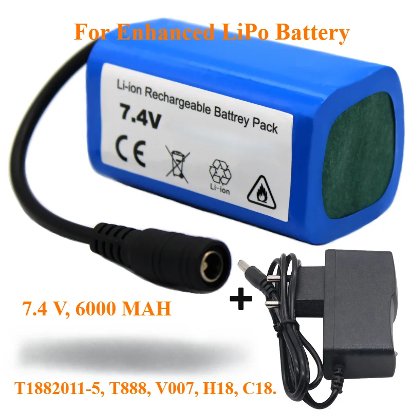 

For Enhanced LiPo Battery, 7.4 V, 12800 MAH, T1882011-5, T888, V007, H18, C18.