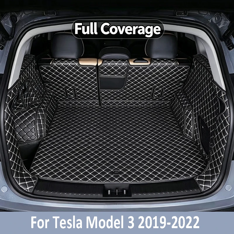Leather Car Boot Mat Rear Trunk Liner Cargo Floor Carpet Tray Protector Accessories For Tesla Model 3 2019‑2022 Car Interior Mat