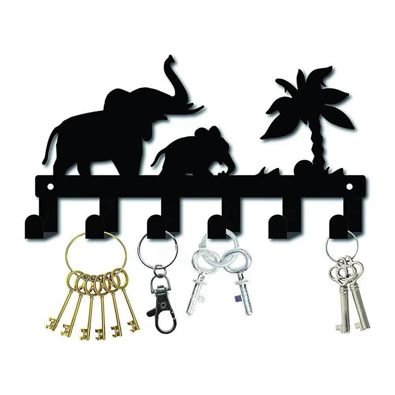 6 Hooks Key Rack For Wall Metal Keys Holder Decorative Wall Mounted Elephant Design Style Key Rack For Wall Key Hanger