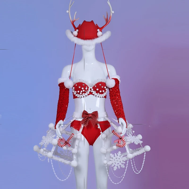 عيد الميلاد الجاز الرقص مهرجان ملابس النساء جوجو ملابس رقص الأحمر الترتر بيكيني مثير القطب ملابس الرقص المرحلة ارتداء XS10619