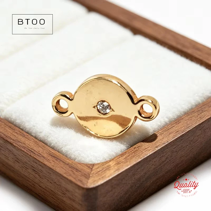14K Gold Filled 5MM Disc Charm Connector with Zircon round Jewelry Accessory for DIY Bracelet And Necklace Making