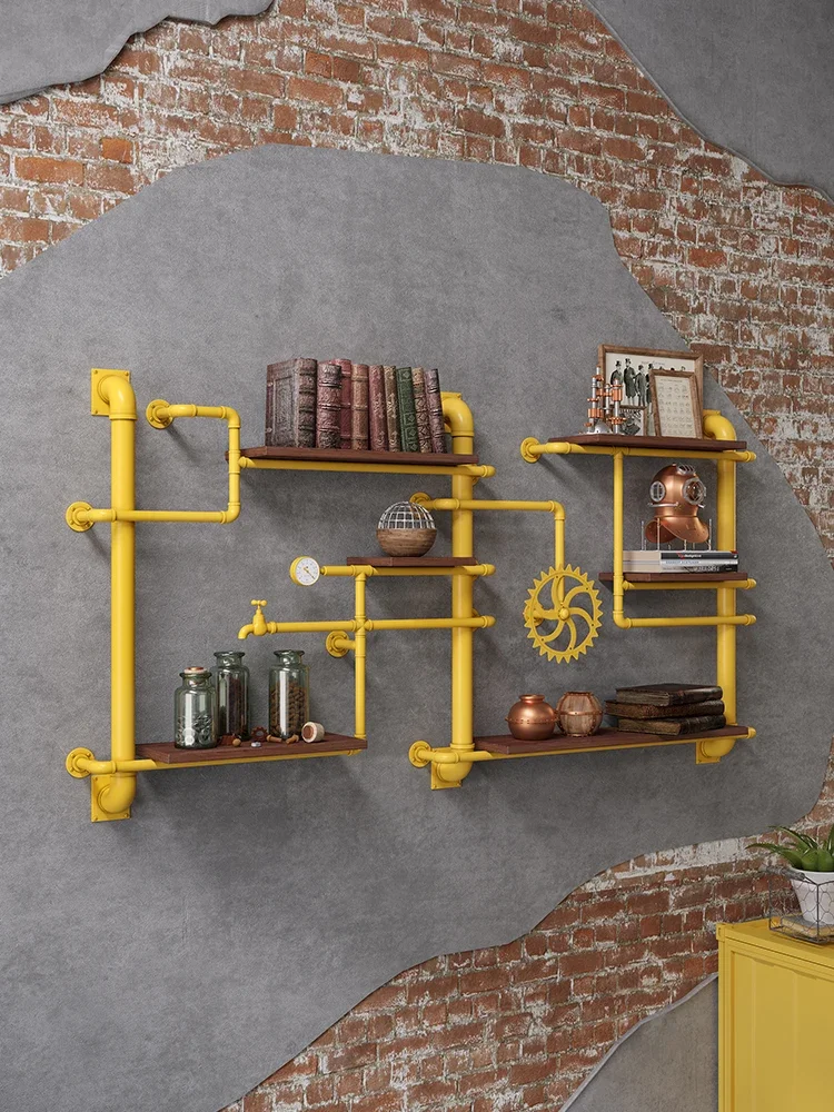 

Industrial air duct wall rack wall one-shaped baffle flower stand bar cafe wall shelf customization