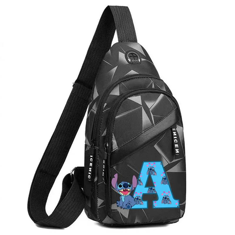 Bolsa de Peito Multifuncional Masculina Disney, Letras Inglesas, Lilo e Stitch, A-Z, Ombro, Casual, Messenger, Bolsas, Tendência, 2024