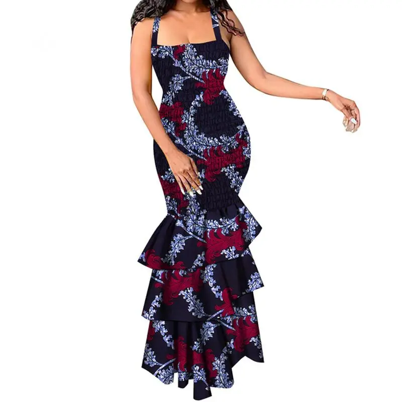 

Party Dress Plus Size Ladies Sleevess Elegant Free Size Bazin Riche Evening Dresses Dashiki Sexy African Print Woman Summer 2023