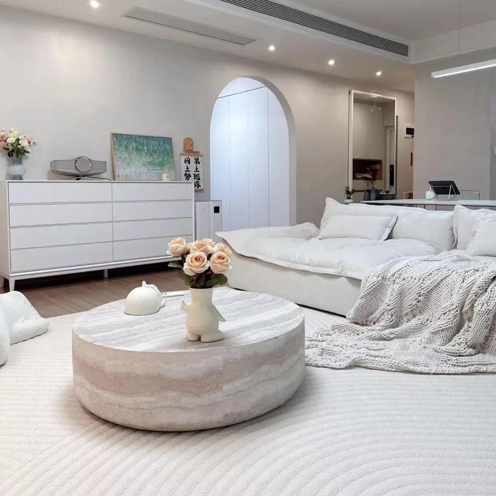 Meja Kopi Bulat untuk Ruang Tamu, Meja Samping Minimalis Modern Pola Mars Palsu Meja Ujung Aksen untuk Apartemen