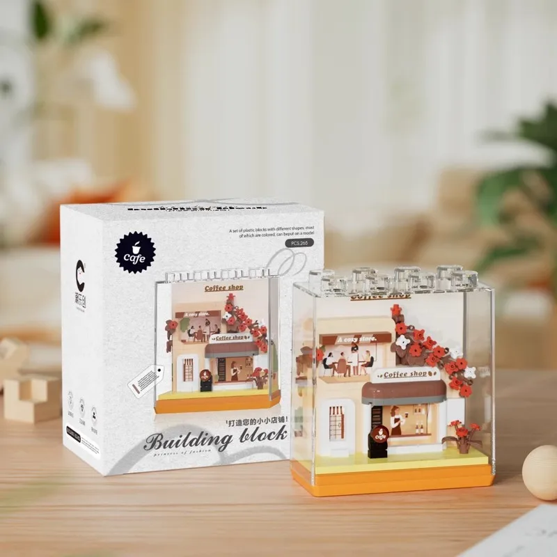 Diversão vista de rua loja blocos de construção loja de casamento café casinha castelo edifício vista de rua modelo brinquedo das crianças presentes