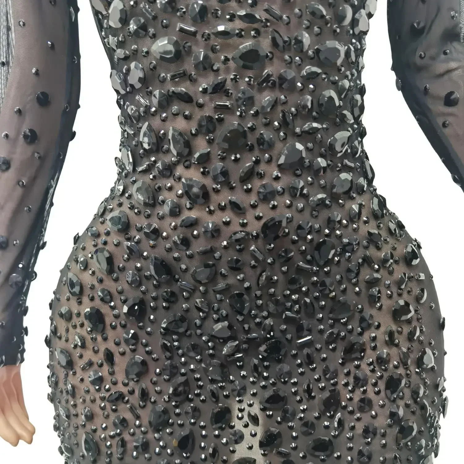 Vestido de cóctel de fiesta de cumpleaños de noche para mujer, vestido de graduación, cristales de cantante, vestidos cortos, Mini vestido negro Sexy con diamantes de imitación