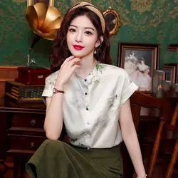 New Chinese Style Original Design Printed Short Sleeve Shirt Summer Hot Item Vintage Elegant Fashion Temperament Casual Lady Top