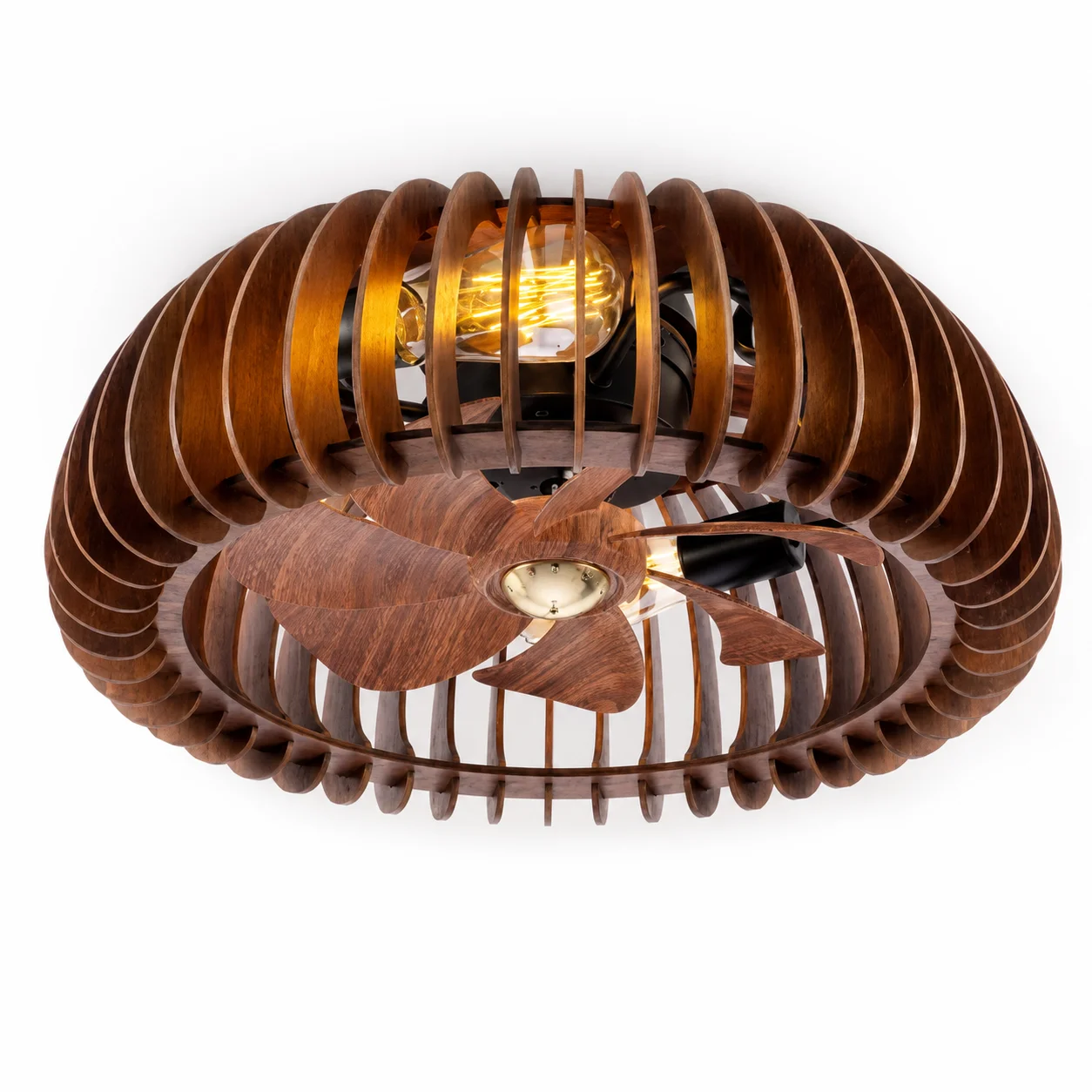 

20" Semicircle Modern Flush Mount Fan Light, Ceiling Fan with Remote, 6 Speed Quiet DC Motor, Wood for Living Room Bedroom Kitchen