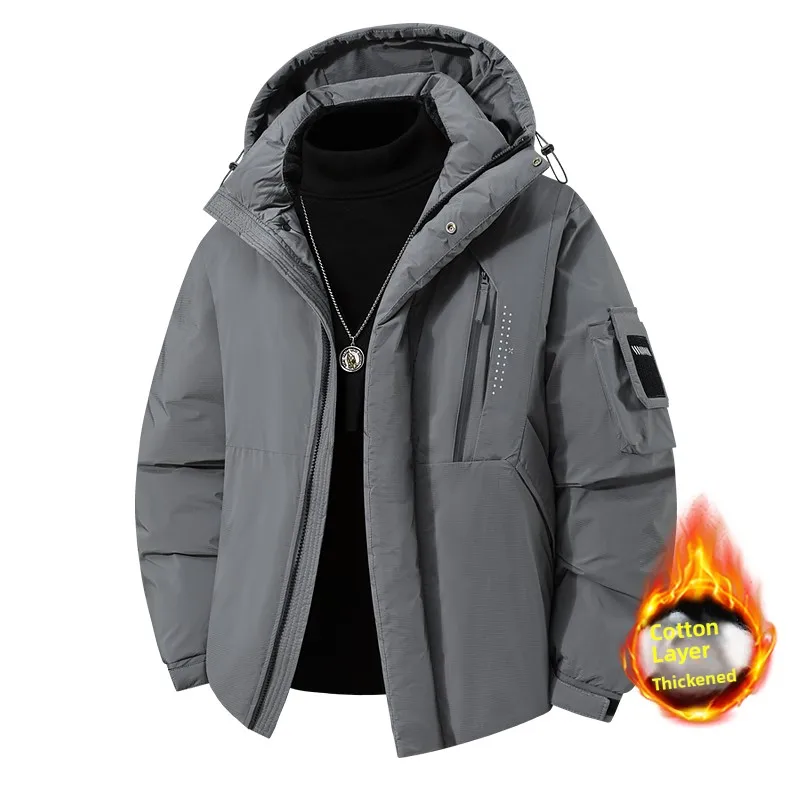 

High Quali Thiened Cotton Jaet for Men Windproof Warm Outdoor Climbing Clothes Hooded Casual Sle Winter Faion